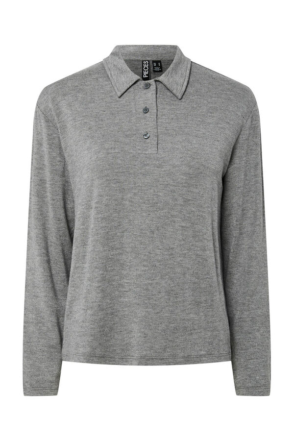 Pieces Jersey punto estilo polo para mujer gris