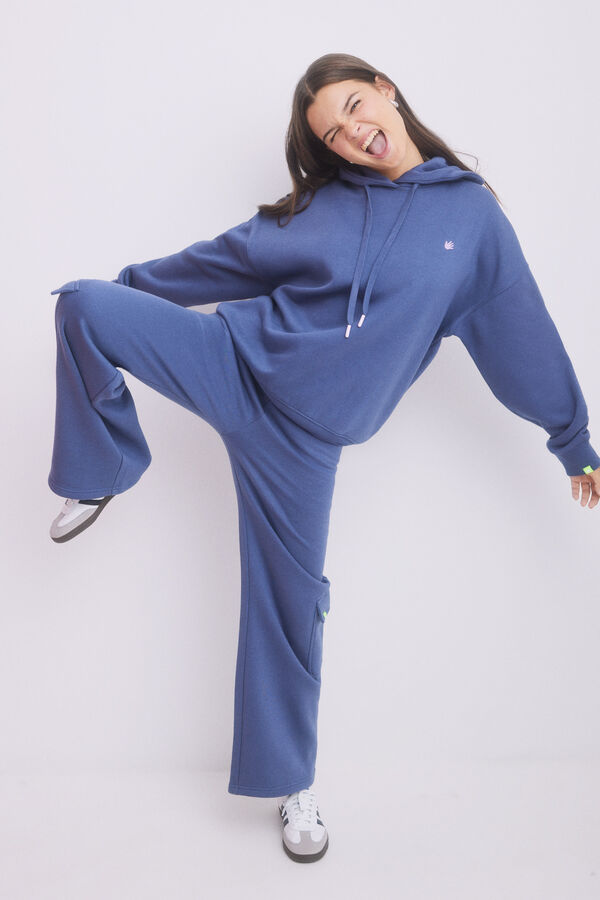 HI&BYE Sudadera capucha felpa azul oscuro logo azul