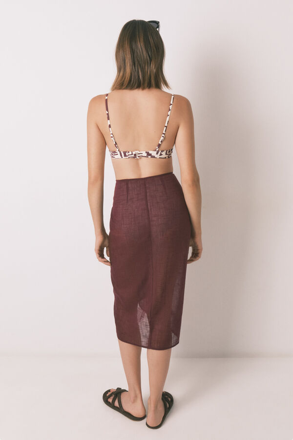 Women'secret Saia p&aacute;reo 100% algod&atilde;o marrom estampado