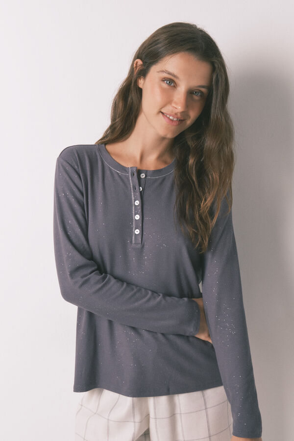 Women'secret Camiseta manga larga viscosa gris brillo gris