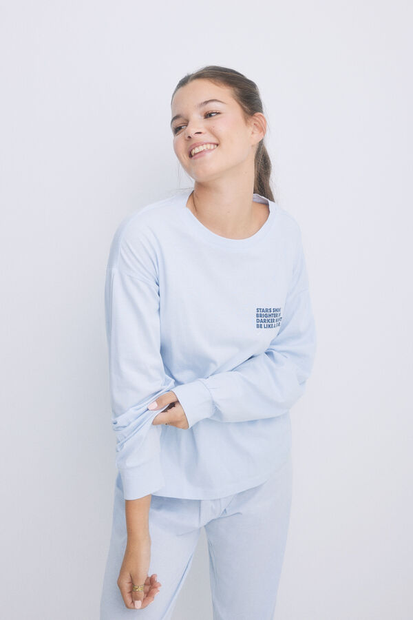 HI&BYE Pijama largo algod&oacute;n azul azul