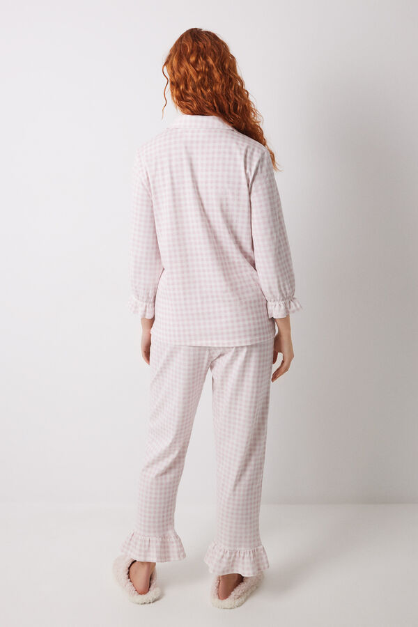 Women'secret Pijama camisero largo 100% algodón rosa cuadros rosa