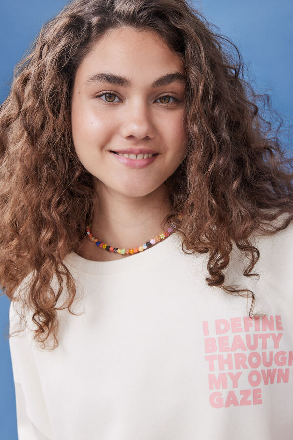 HI&BYE Sweatshirt felpa branca logo manga bege