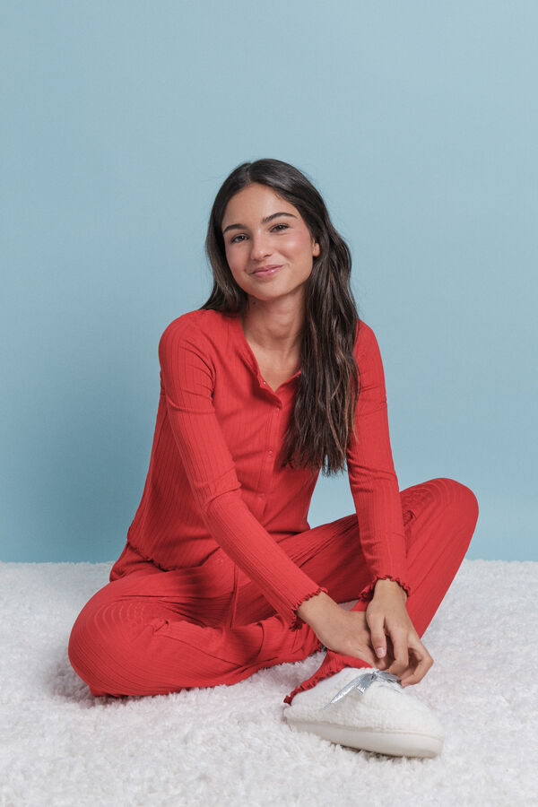 HI&BYE Pijama largo canal&eacute; suave rojo rojo