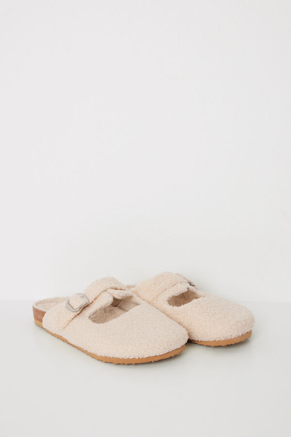 Women'secret Zapatillas tipo zueco borreguito marfil marfil