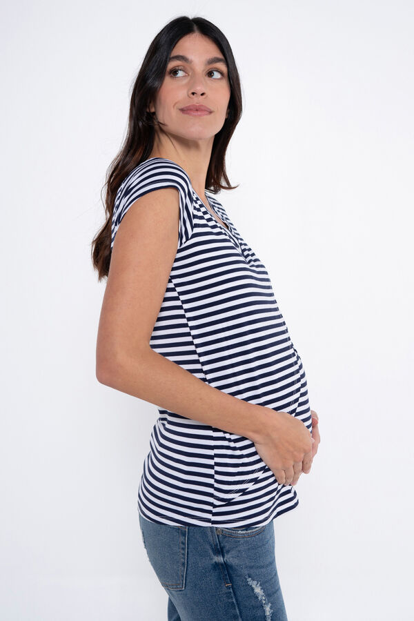Ohma! Camiseta lactancia cruzada de rayas blanco