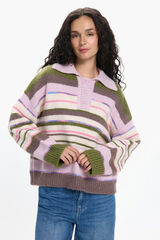 Pieces Camisola gola polo contrastante multicolour