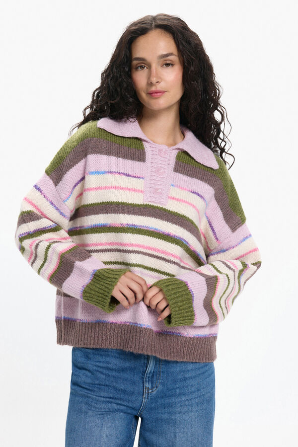 Pieces Camisola gola polo contrastante multicolour