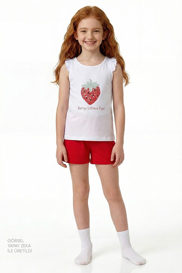 Penti Pack 2 pijamas curtos infantis morangos vermelho