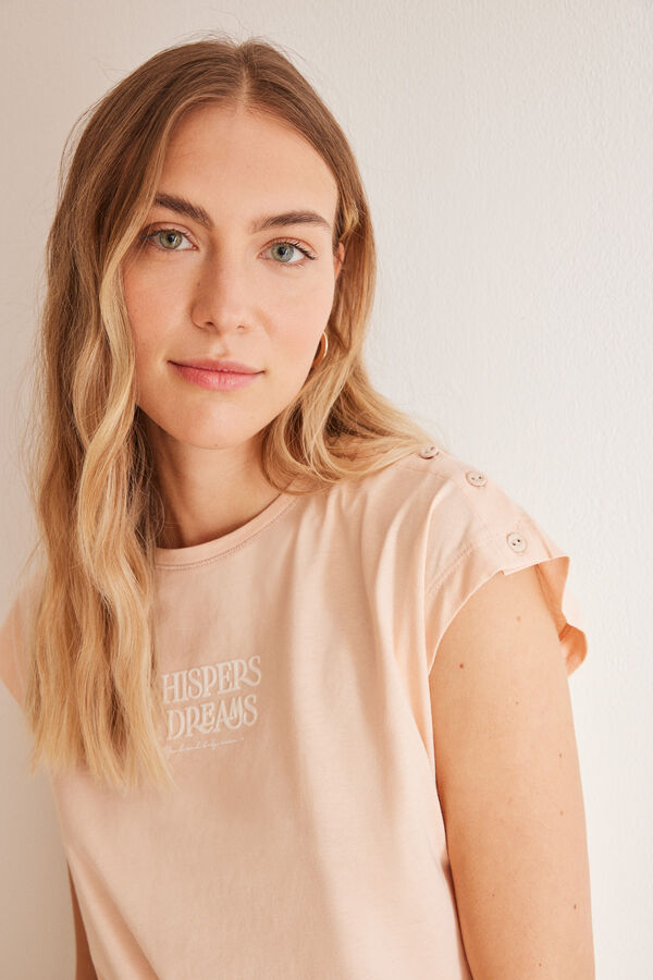 Women'secret Pijama curto laranja 100% algod&atilde;o estampado flores vermelho