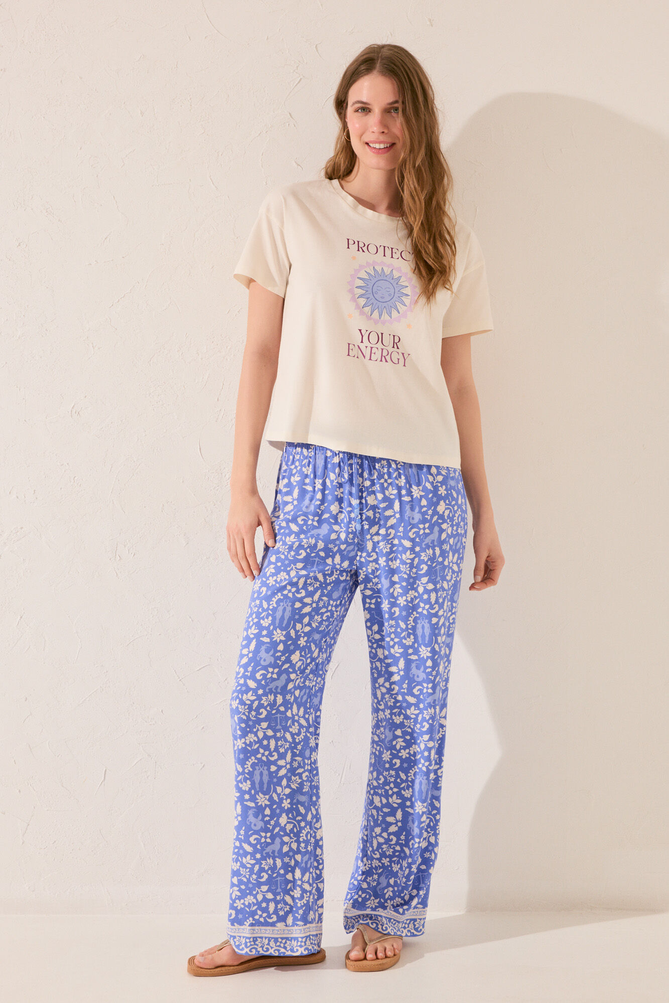 Women'secret Cal&ccedil;a comprida azul viscose estampado