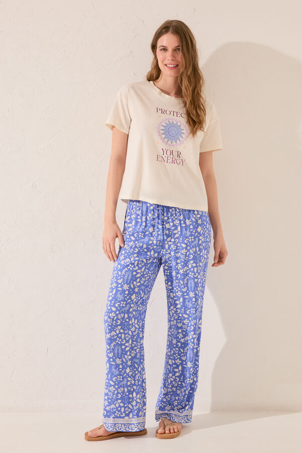 Women'secret Cal&ccedil;a comprida azul viscose estampado azul