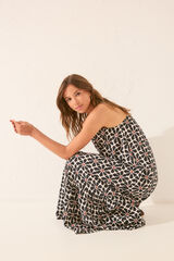 Women'secret Vestido largo tirantes estampado flores negro