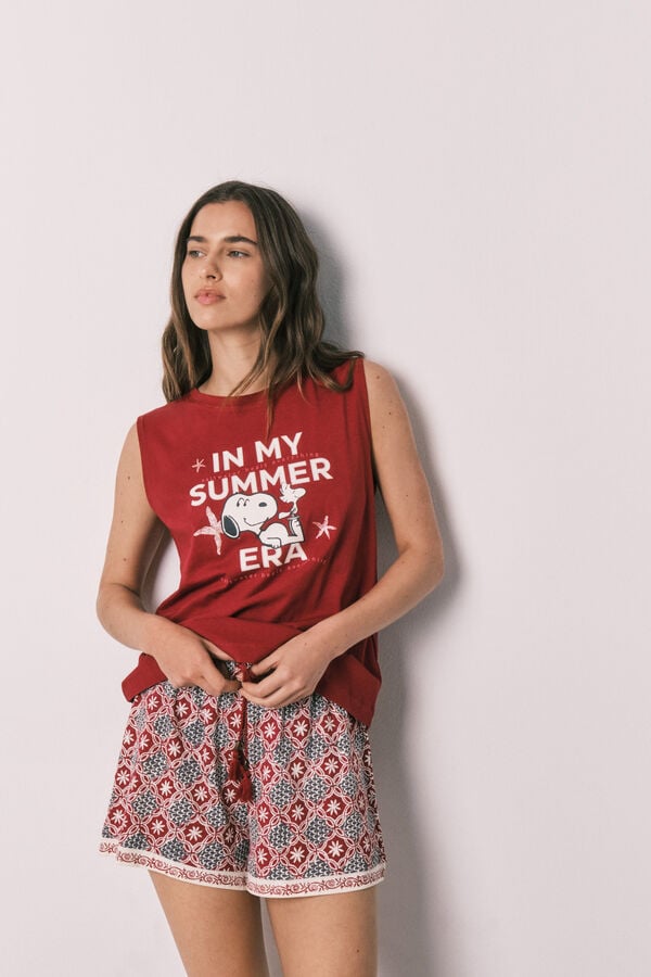 Women'secret Pijama curto sem mangas em algod&atilde;o Snoopy vermelho