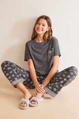 Women'secret Pijama largo 100% algod&oacute;n gris conchas gris