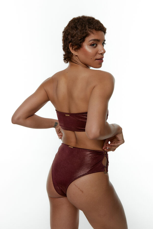 Black Limba Braga bikini brasile&ntilde;a de tiro alto efecto brillo Patty Copper marr&oacute;n