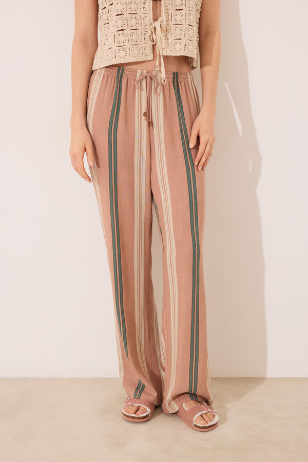 Women'secret Pantalón largo estampado rayas marrón marrón