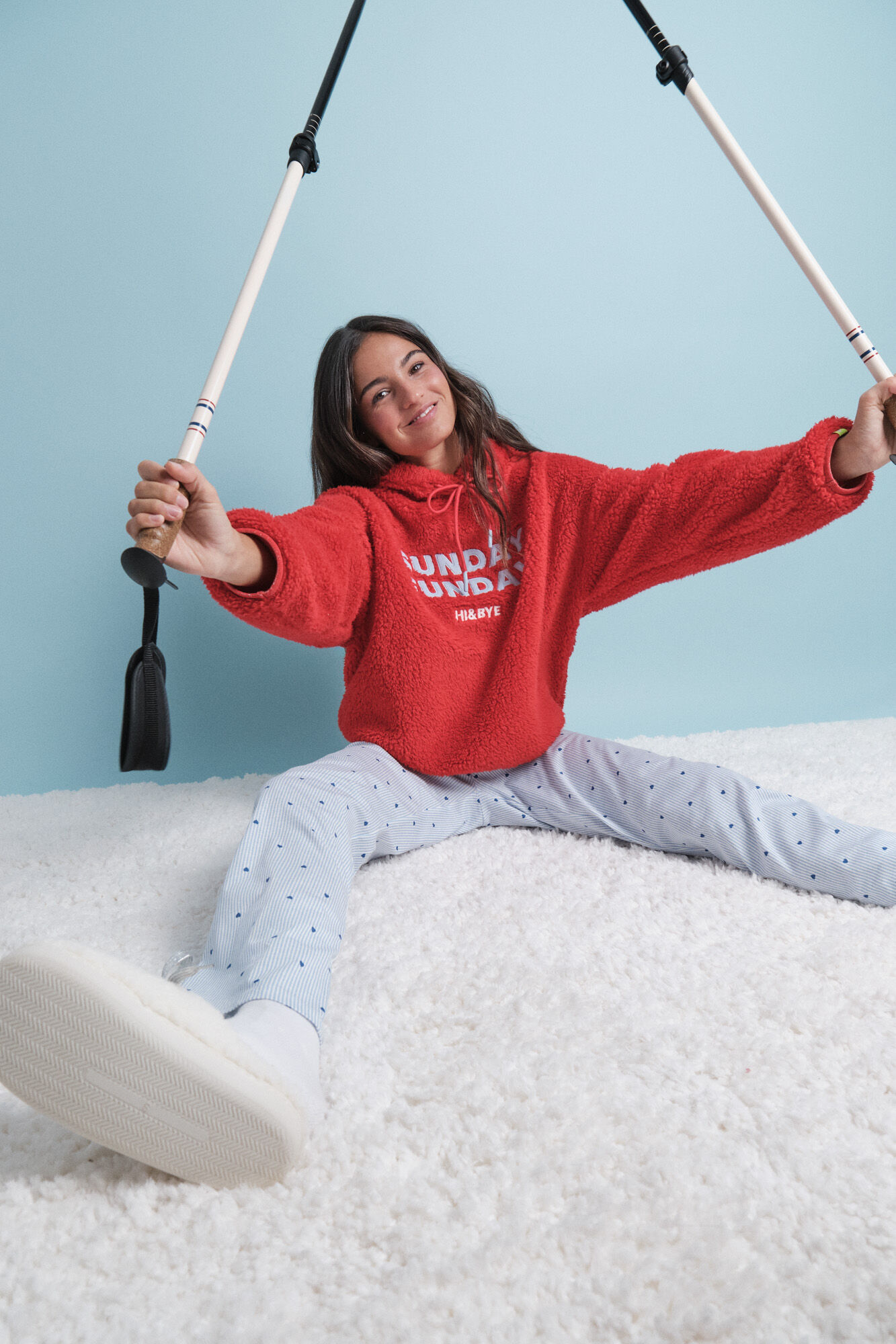 HI&BYE Sweatshirt de borrego vermelha com logo