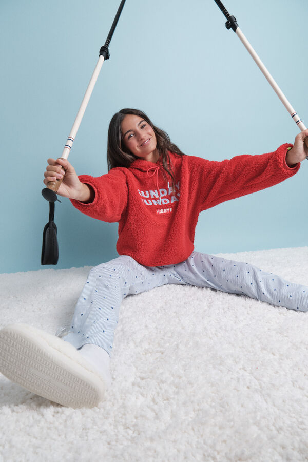 HI&BYE Sweatshirt de borrego vermelha com logo vermelho
