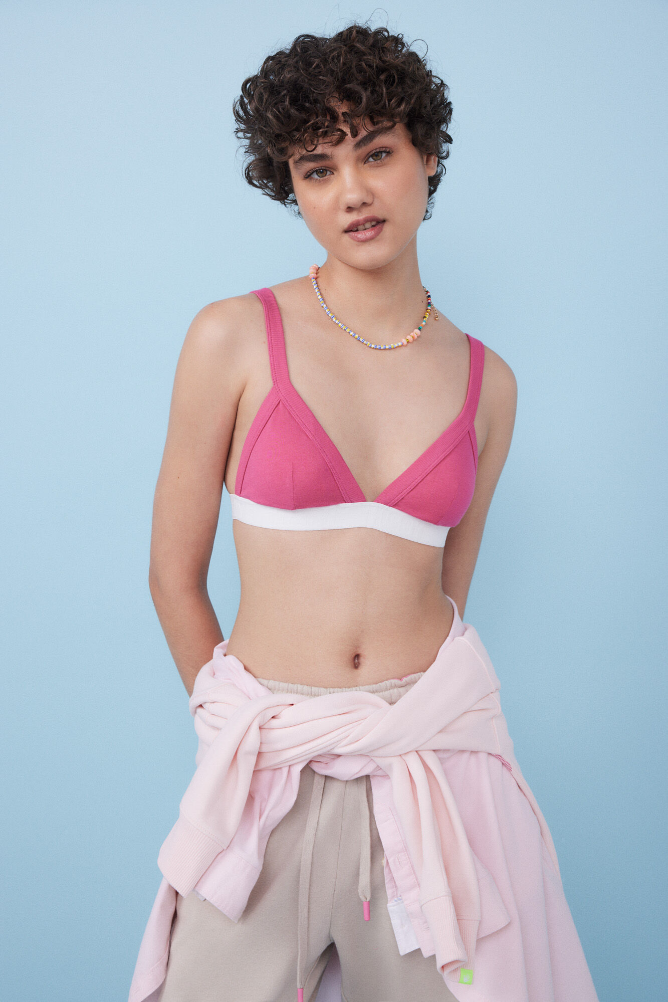 HI&BYE Soutien top triangular algod&atilde;o f&uacute;csia