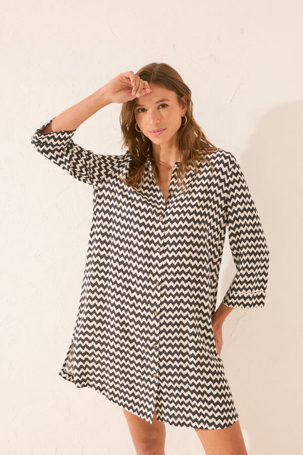 Women'secret Camisola curta com estampado em zigue-zague preto