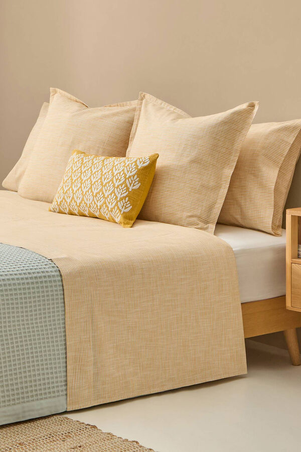 Textura S&aacute;bana algod&oacute;n rayas efecto lino amarillo