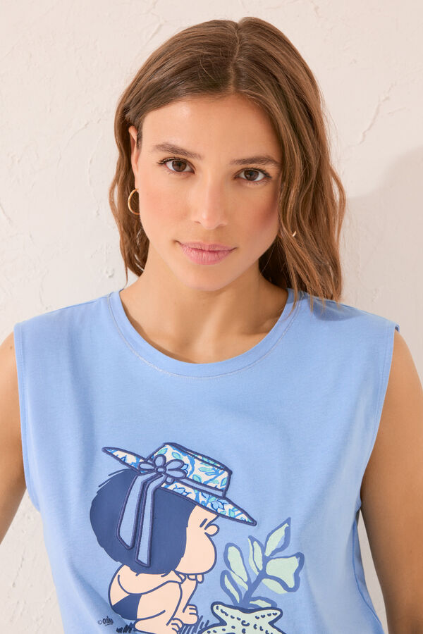 Women'secret Pijama algod&oacute;n Capri azul Mafalda azul