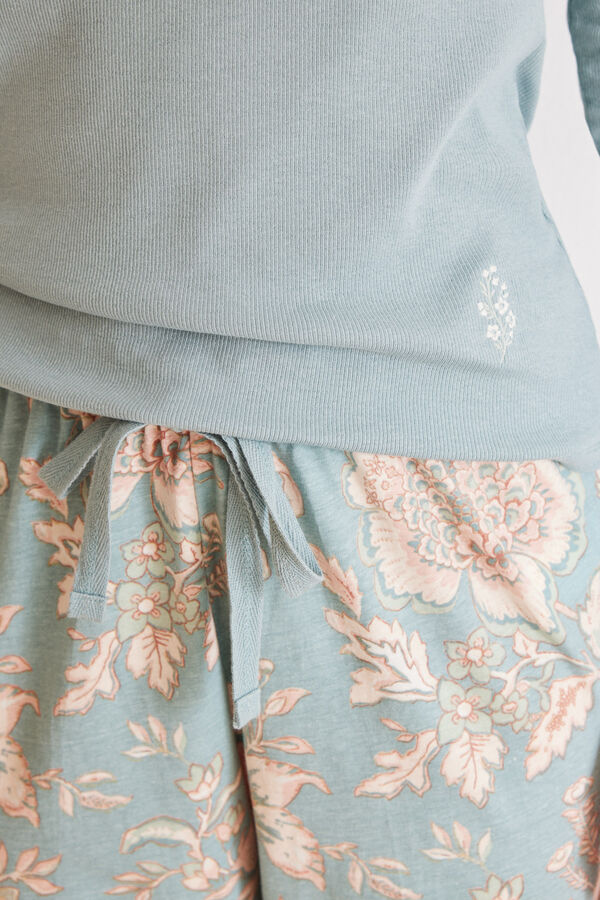 Women'secret Pijama largo algod&oacute;n azul flores azul