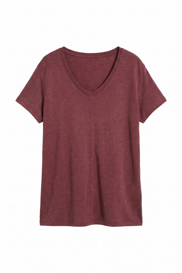 Women'secret T-shirt de manga curta em linho e viscose gren&aacute; estampado