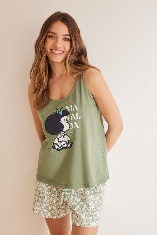 Women'secret Pijama 100% algod&oacute;n tirantes Mafalda kaki