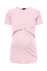 Only Maternity Blusa de manga curta com gola redonda para maternity e amamenta&ccedil;&atilde;o rosa
