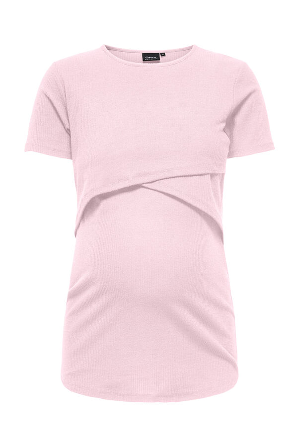 Only Maternity Blusa de manga curta com gola redonda para maternity e amamenta&ccedil;&atilde;o rosa