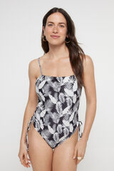 Pieces Fato de banho estampado inteiro com alças. Detalhe franzido nos laterais. cinzento