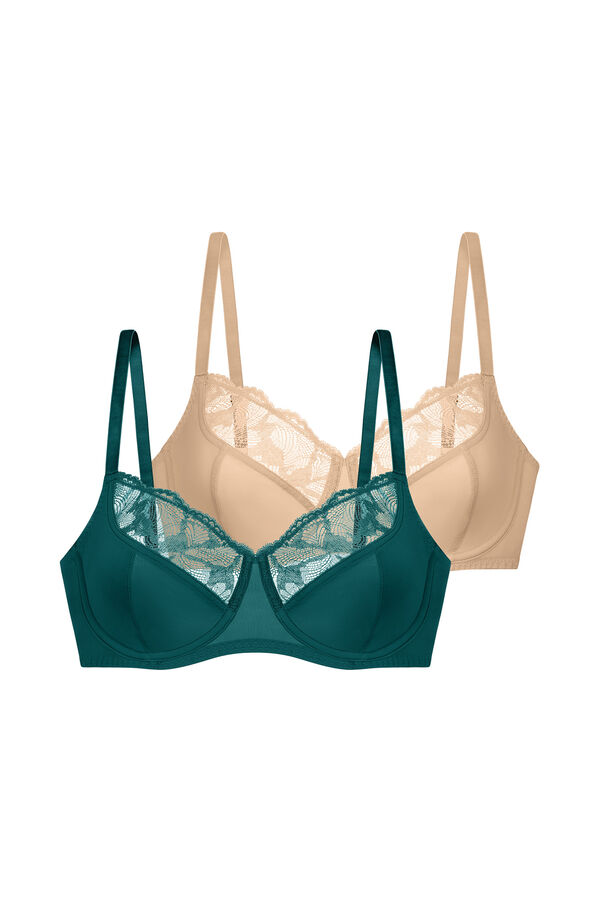 Dorina Pack de 2 suti&atilde;s com aro e sem enchimento verde