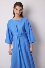 Women'secret Vestido caftan azul plissado em cetim azul