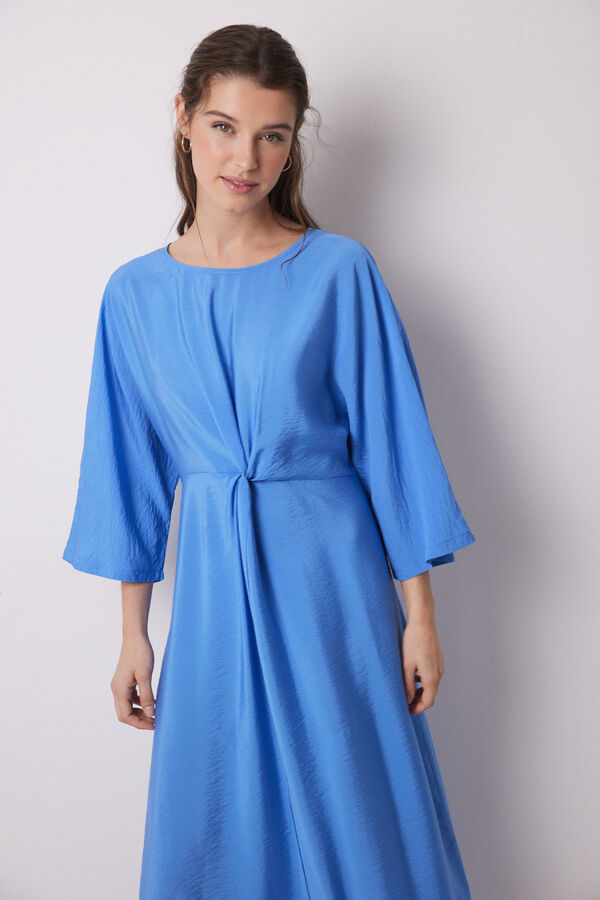 Women'secret Vestido caftan azul plissado em cetim azul