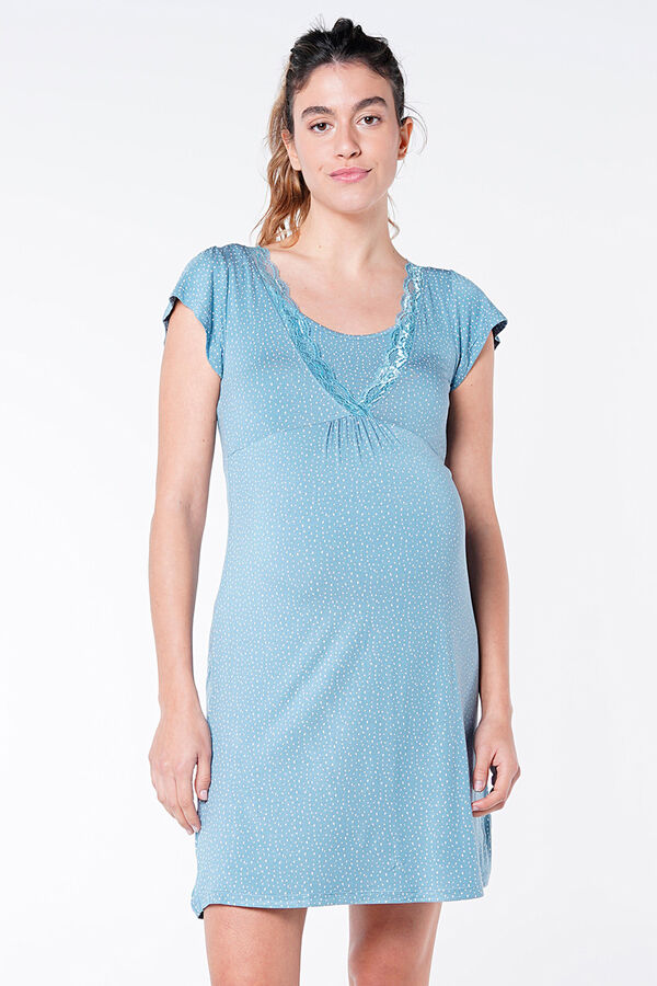 Womensecret Camisón maternity lactancia manga corta topos azul