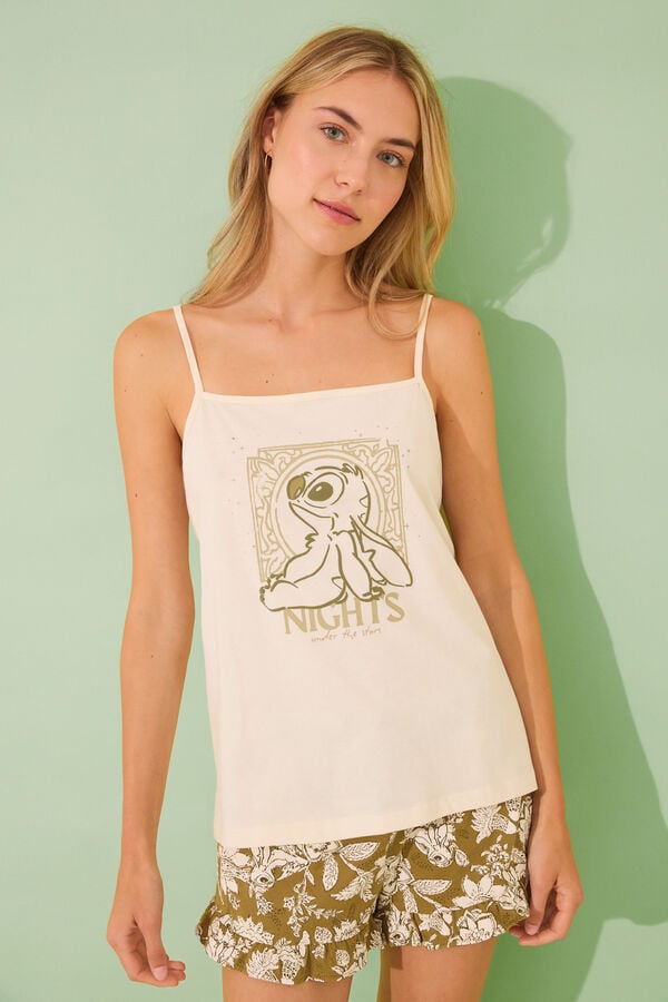 Women'secret Pijama curto de algod&atilde;o com al&ccedil;as Lilo&Stitch bege