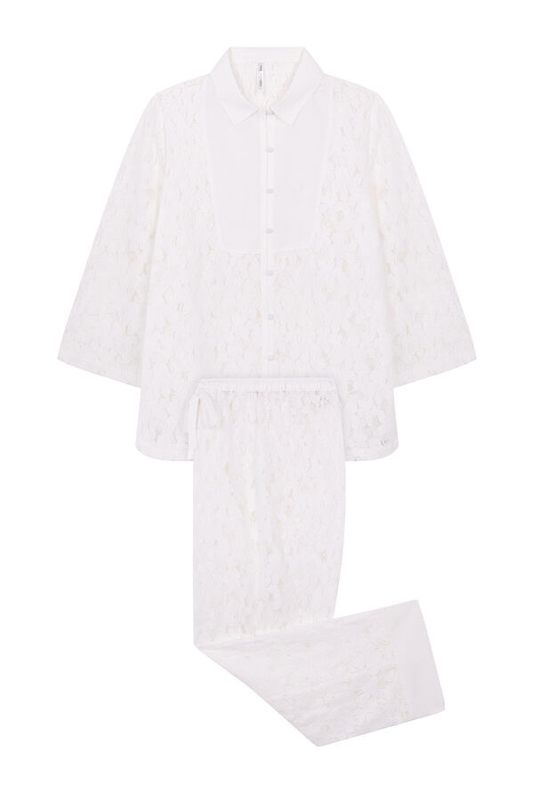 Women'secret Pijama camisero bordado suizo marfil