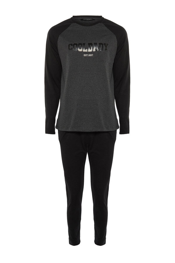 Trendyol Conjunto pijama largo negro "Cooldaddy" estampado
