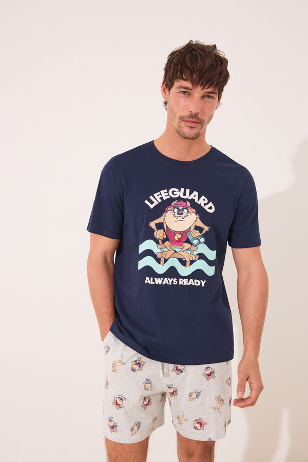 Women'secret Pijama curto azul de algod&atilde;o Taz azul