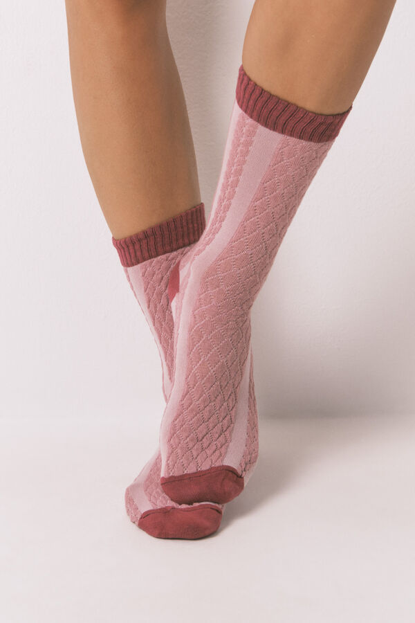 Women'secret Meias longas tran&ccedil;adas rosa rosa