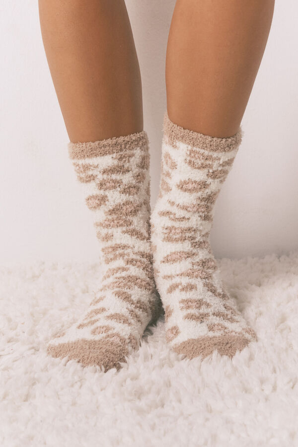 Women'secret Calcetines largos pelo print leopardo marr&oacute;n beige