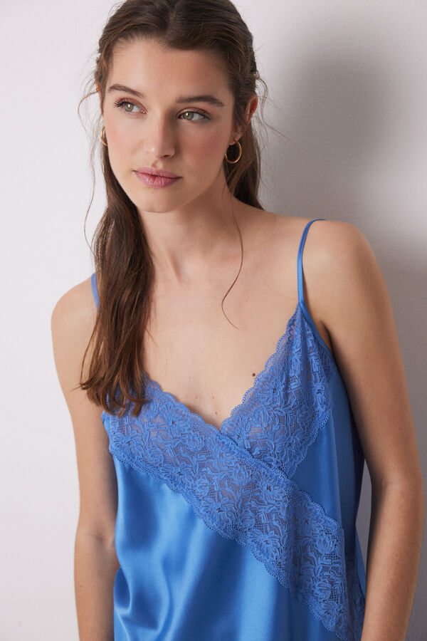 Women'secret Camis&oacute;n corto sat&eacute;n y encaje azul estampado
