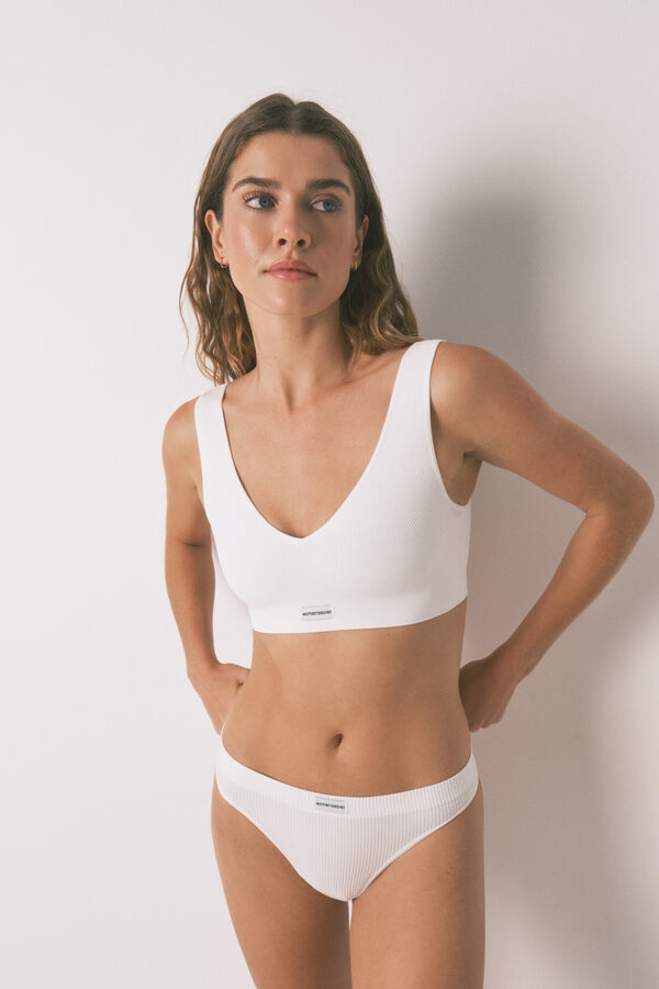 Women'secret LOVELY top branco canelado sem costura bege