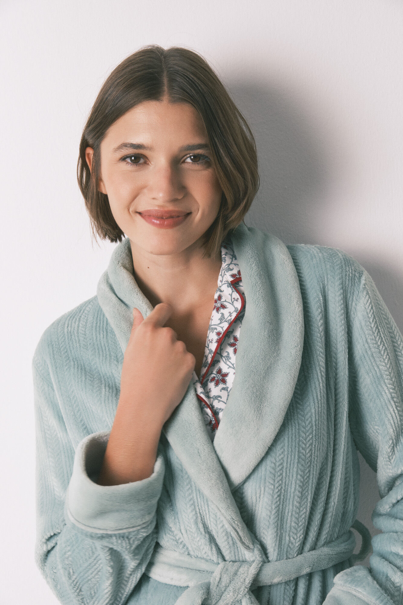 Women'secret Robe midi cruzado de polar azul