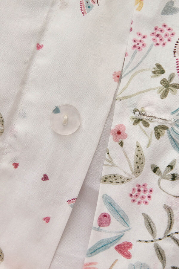 Textura Funda n&oacute;rdica algod&oacute;n flores y mariposas blanco