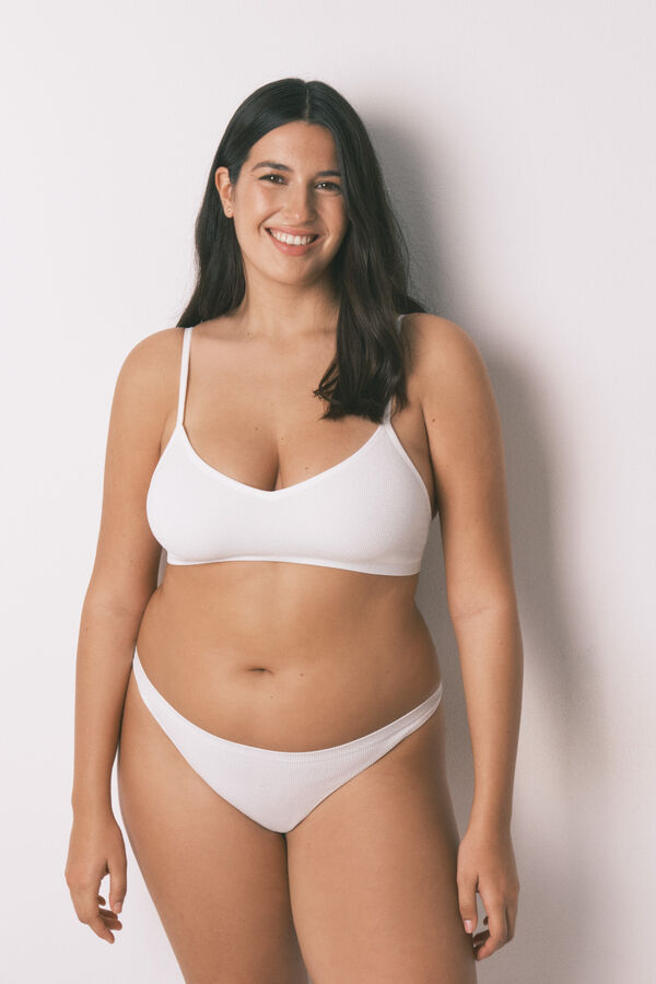 Women'secret Top canelado sem costura em lurex branco bege