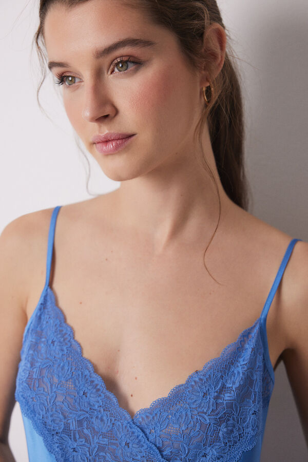 Women'secret Camis&oacute;n corto sat&eacute;n y encaje azul estampado