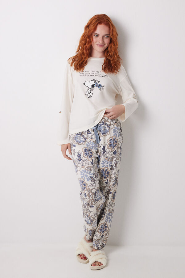 Women'secret Camiseta manga larga 100% algod&oacute;n Snoopy marfil